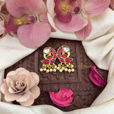 Vriksham Peacock Feather Style Kundan Jadau Press Bugadi-Red White-Pearls-J3794